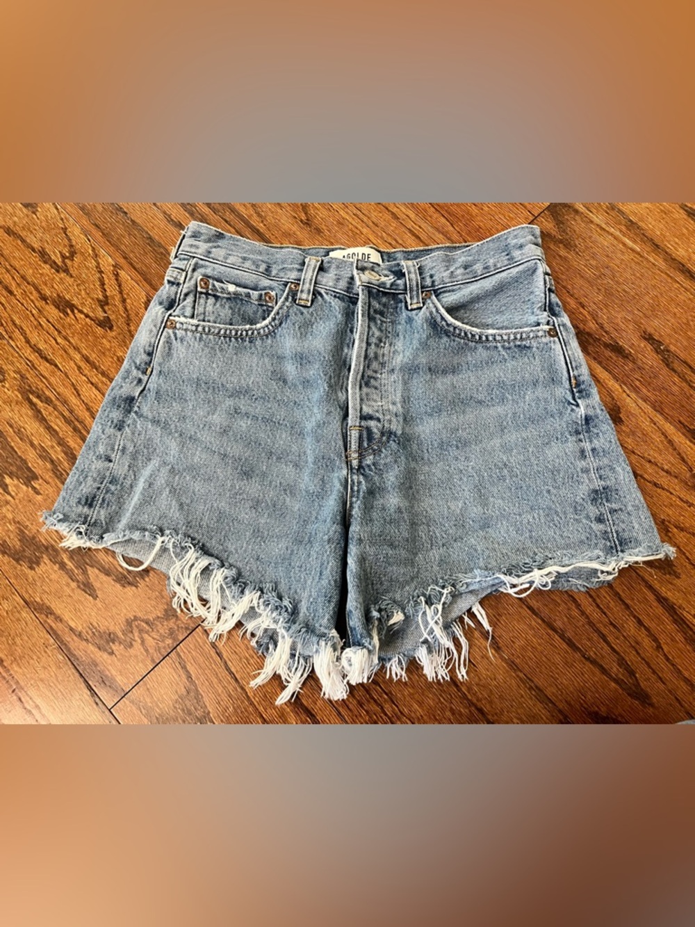 Agolde Parker Long Denim Shorts - Picture 2 of 8